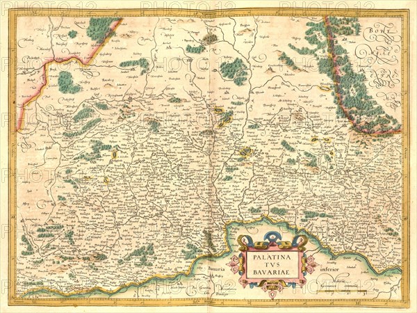 Atlas, map from 1623, Palatina and Bavariae, Palatinate and Bavaria, digitally restored reproduction from an engraving by Gerhard Mercator, born as Gheert Cremer, 5 March 1512, 2 December 1594, geographer and cartographer