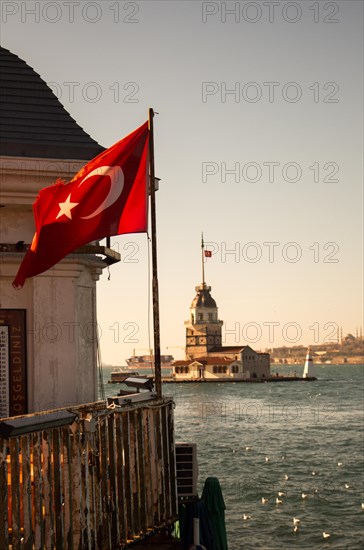 Maidens Tower located in the middle of Bosporus