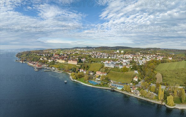 Town view of Meersburg with thermal bath, Lake Constance district, Baden-Wuerttemberg, Germany, Europe