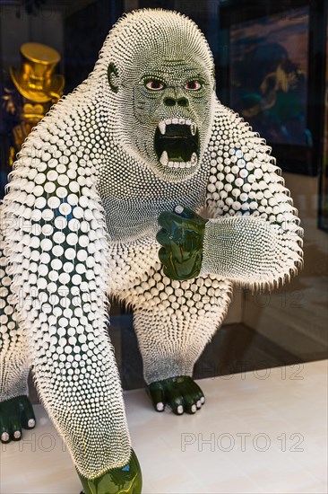 Art object as a display in a shop window, Cortina dAmpezzo, Dolomites, South Tyrol, Italy, Europe