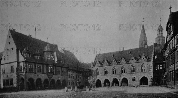 The market place of Goslar, Germany, in 1600, Historic, digitally restored reproduction from a 19th century original, Europe