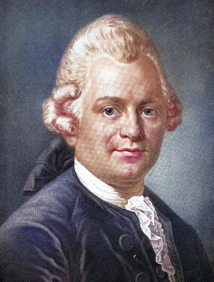 Gotthold Ephraim Lessing was a German writer, philosopher, dramatist, publicist and art critic, Historical, digitally restored reproduction of a 19th century original
