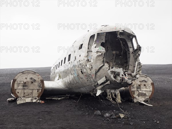 Plane wreckage on the lava beach of Solheimasandur, Iceland, Europe