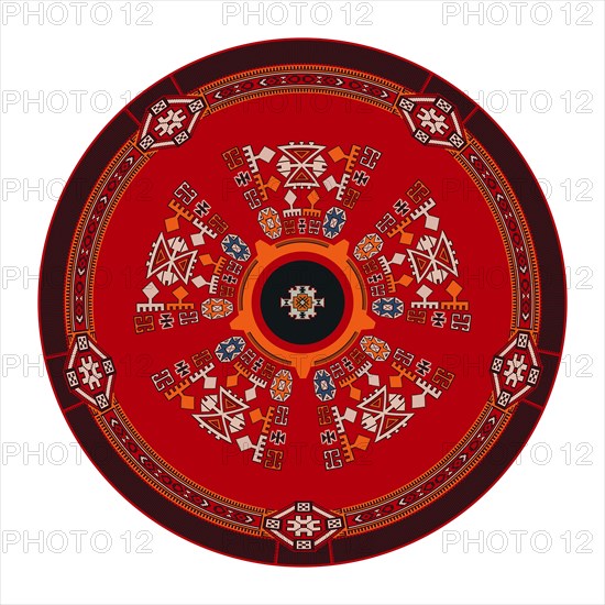 Traditional Kilim round decorative element, vector template