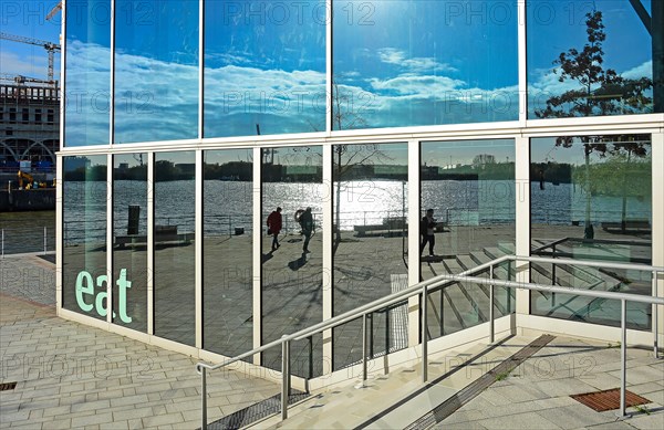 Window front with reflection, Hafencity, Hamburg, Germany, Europe