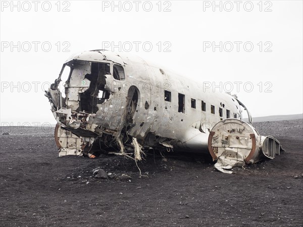 Plane wreckage on the lava beach of Solheimasandur, Iceland, Europe