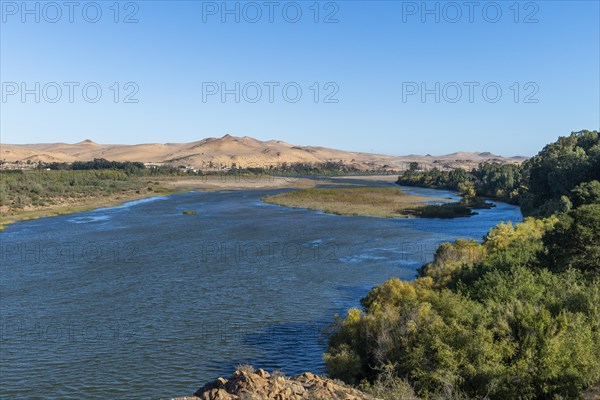 Orange River, also known as the Orange River, on the border between Namibia and South Africa, Oranjemund, Sperrgebiet National Park, also known as Tsau ÇKhaeb National Park, Namibia, Africa