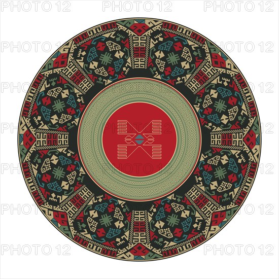 Traditional Kilim round decorative element, vector template