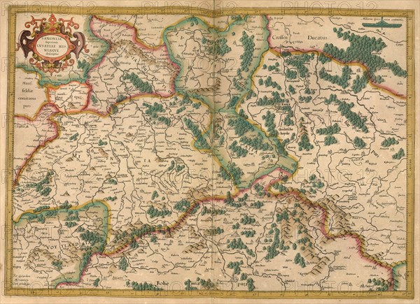 Atlas, map from 1623, Saxoniae, Saxony, Germany, digitally restored reproduction from an engraving by Gerhard Mercator, born as Gheert Cremer, 5 March 1512, 2 December 1594, geographer and cartographer, Europe