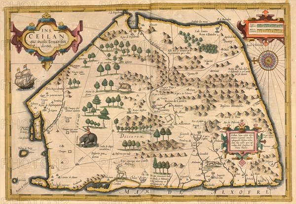 Atlas, map from 1623, Ceilan, Ceylon, Sri Lanka, digitally restored reproduction from an engraving by Gerhard Mercator, born Gheert Cremer, 5 March 1512, 2 December 1594, geographer and cartographer, Asia