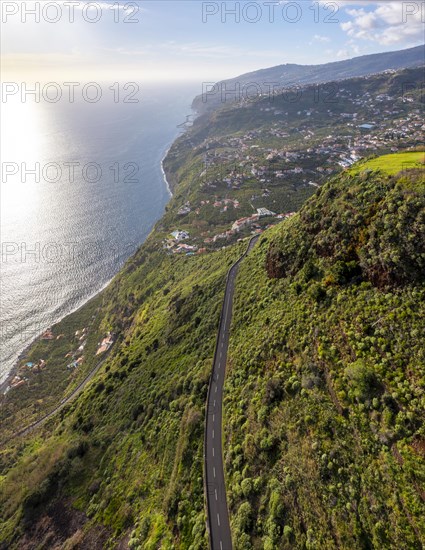 Country road from above, coast and villages, Madeira, Portugal, Europe