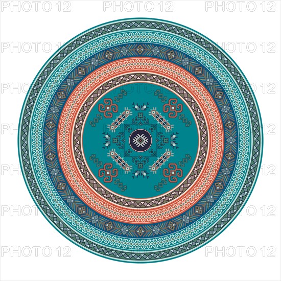 Traditional Kilim round decorative element, vector template