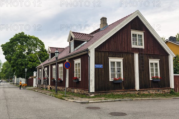 Traditional wooden house in the old town of Neristan, Kokkola, Central Ostrobothnia, Finland, Europe