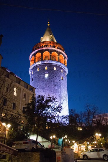 Night view of the Galata Tower from Byzantium times in Istanbul