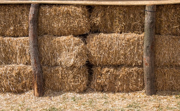 Hay bales stacks outdoors