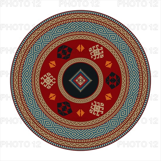 Traditional Kilim round decorative element, vector template