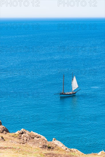 Boat in Kynance Cove Mermaid Pool and Cliffs, Cornwall, England, United Kingdom, Europe