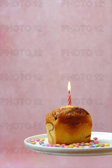 Birthday Cake with Burning Candle, Cake