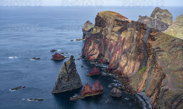 Coastal landscape, cliffs and sea, Miradouro da Ponta do Rosto, rugged coast with rock formations, Cape Ponta de Sao Lourenco, Madeira, Portugal, Europe