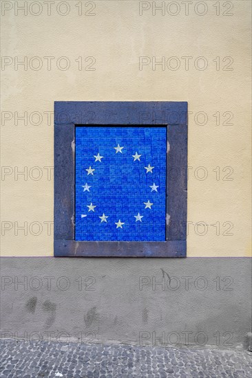 House painted with EU flag, Camara de Lobos, Madeira, Portugal, Europe