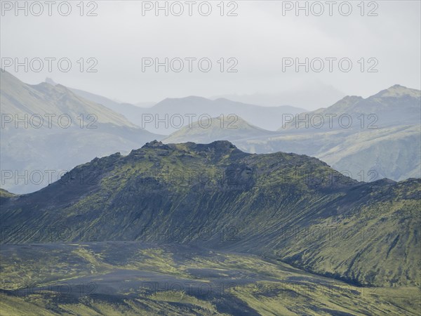 Moss-covered volcanic landscape, Laki Crater or Lakagigar, Highlands, South Iceland, Suourland, Iceland, Europe