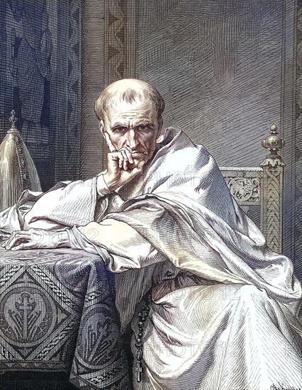 Gregory VII, born Hildebrand of Sovana, Ildebrando da Soana, was Pope from 22 April 1073 to his death in 1085, Historical, digitally restored reproduction of an original from the 19th century, exact date unknown