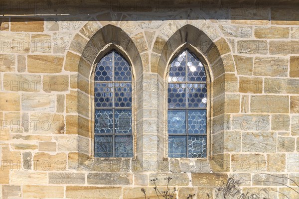 Church window on the south side of St Egidiens Church, Beerbach, Middle Franconia, Bavaria, Germany, Europe