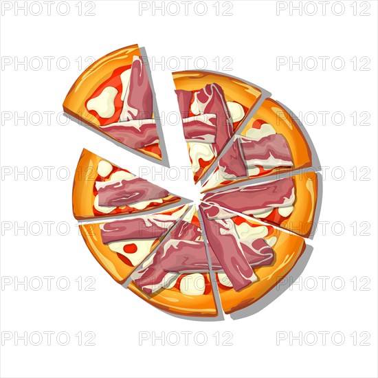 Sliced Pizza Tirolese cartoon over white background, vector illustration