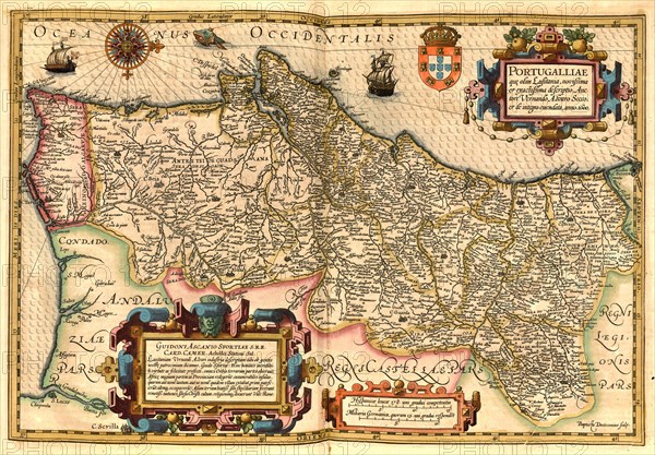 Atlas, map from 1623, Portugal, digitally restored reproduction from an engraving by Gerhard Mercator, born as Gheert Cremer, 5 March 1512, 2 December 1594, geographer and cartographer, Europe
