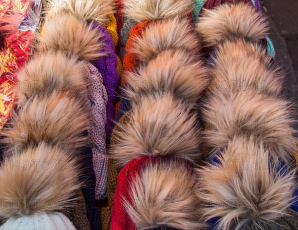 Set of the colorful pompoms in the bazaar
