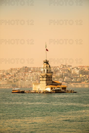 Maidens Tower located in the middle of Bosporus