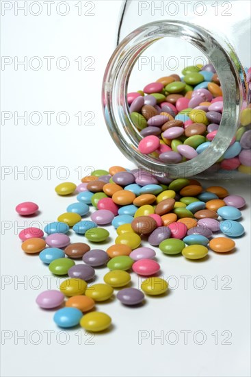 Chocolate lentils with glass container, Smarties