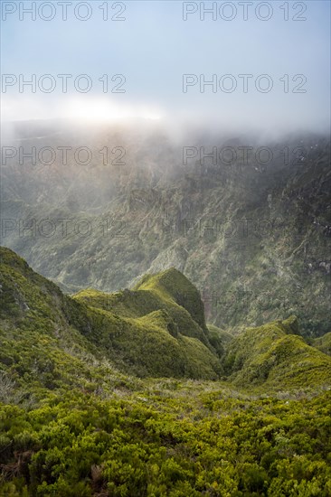 Mountains and ravines with fog, Achada do Teixeira, Madeira, Portugal, Europe