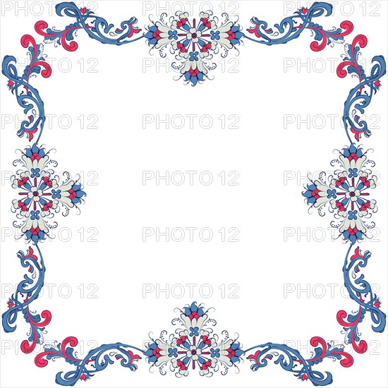Vector floral frame with traditional Norwegian Rosemaling motif