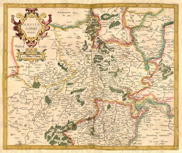 Atlas, map from 1623, Hassia, Hesse, Germany, digitally restored reproduction from an engraving by Gerhard Mercator, born as Gheert Cremer, 5 March 1512, 2 December 1594, geographer and cartographer, Europe