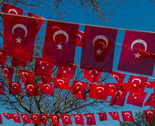 Turkish national flag in open air on a rope