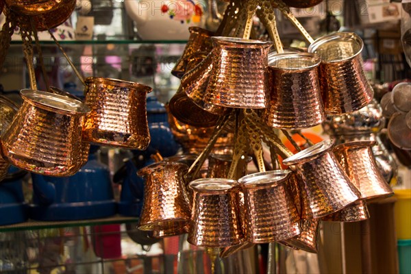 Turkish coffee pots made of metal in a traditional style