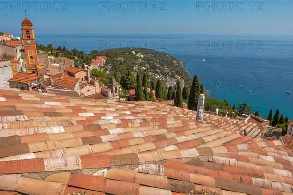 Village of Roquebrune-Cap-Martin on the Mediterranean coast near Monaco. Provence Alps Cote dAzur, Maritime Alps, Nice