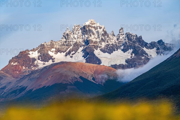 Snow-covered Cerro Castillo mountain massif, Cerro Castillo National Park, Aysen, Patagonia, Chile, South America