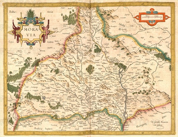 Atlas, map from 1623, Morovia, Moravia, Czech Republic, digitally restored reproduction from an engraving by Gerhard Mercator, born Gheert Cremer, 5 March 1512, 2 December 1594, geographer and cartographer, Europe