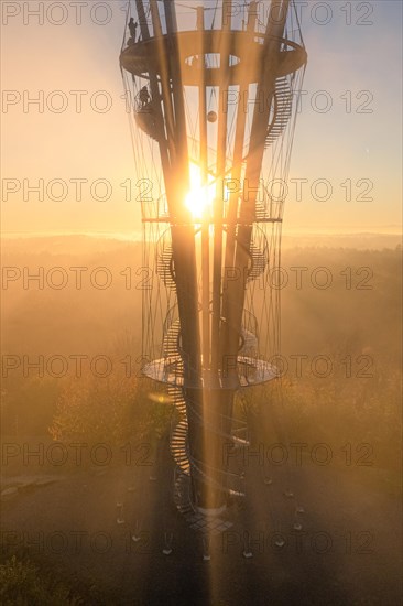 Sunrise in autumn fog, Schoenbuchturm, Herrenberg, Germany, Europe