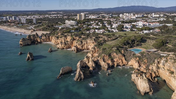 Praia da Marinha, rocks and cliffs, steep coast in the Algarve, Portugal, Europe