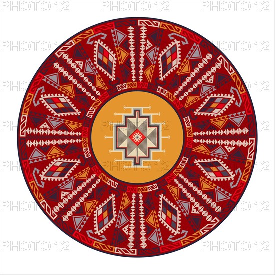 Traditional Kilim round decorative element, vector template