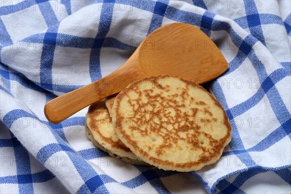 Blini, blinis on kitchen towel, mini pancakes