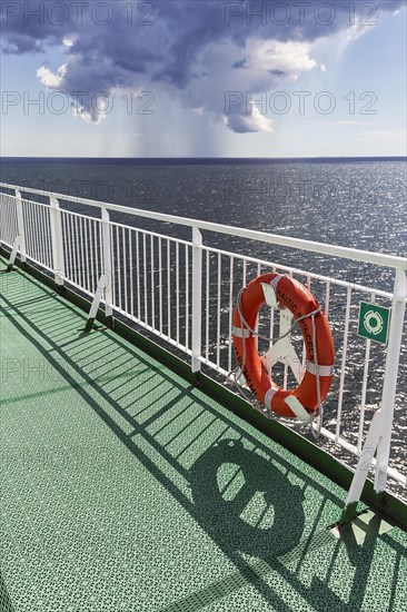 View of storm clouds from the sun deck of a ferry, Aland Islands, Gulf of Bothnia, Baltic Sea, Finland, Europe