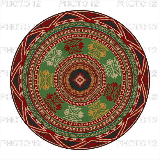 Traditional Kilim round decorative element, vector template