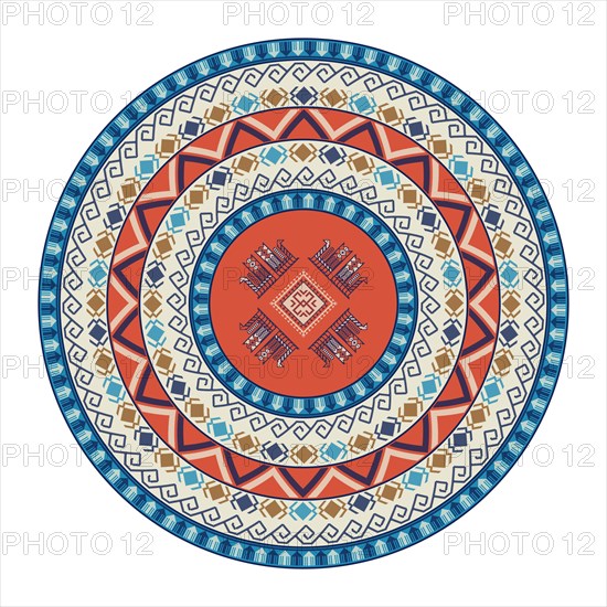 Traditional Kilim round decorative element, vector template