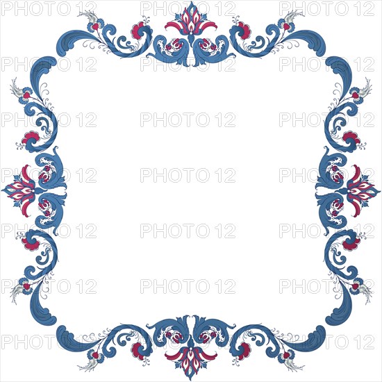 Vector floral frame with traditional Norwegian Rosemaling motif
