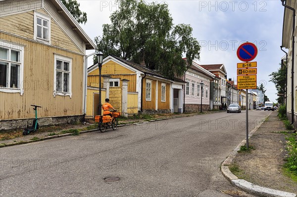 Traditional wooden houses in the old town of Neristan, Kokkola, Central Ostrobothnia, Finland, Europe