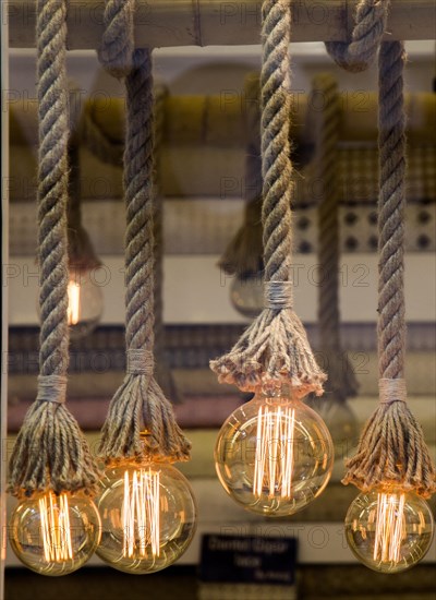 Decorative antique edison style filament light bulbs hanging